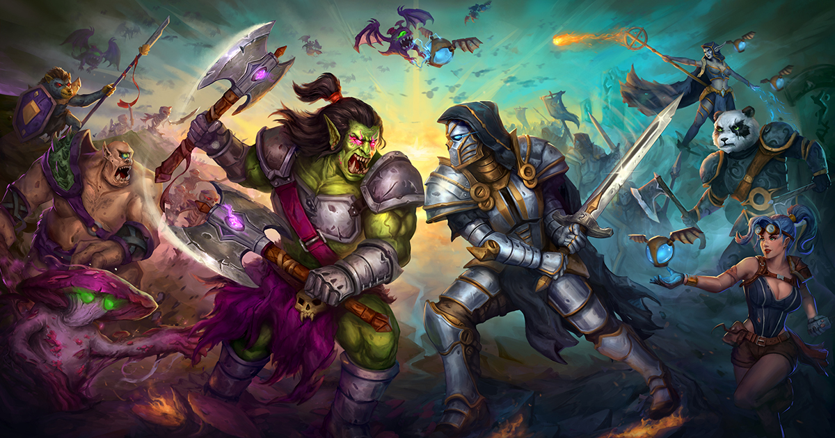 Official Tollan fantasy artwork depicting heroes and monsters.